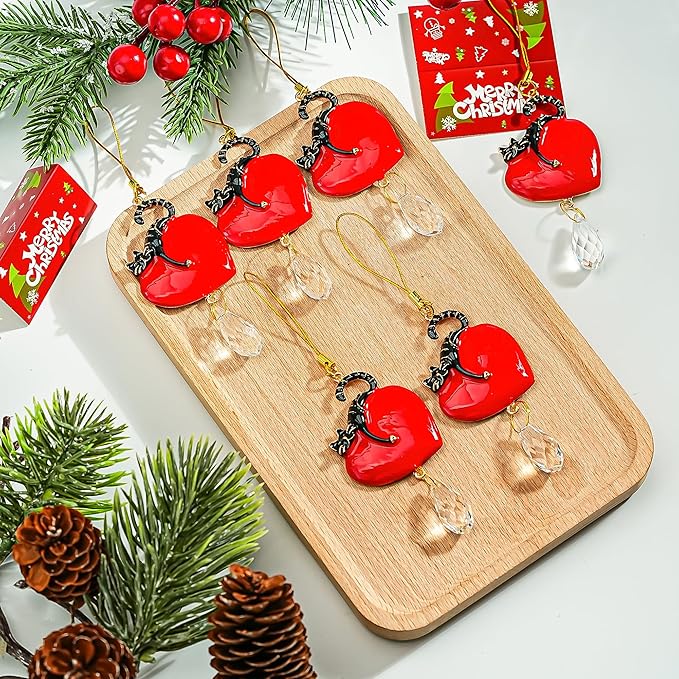 H&D HYALINE & DORA Red Heart with Black Cat Decor Hanging Ornaments Christmas Tree Ornaments Crystal Glass Animal Hanging Ornament 2025(Set of 6)