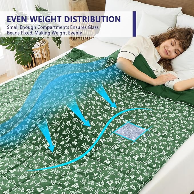 25 lbs weighted blanket Queen Size for Adults (60”x 80”, Forest) Cooling Heavy Blanket for Sleeping Perfect for 240-260 lbs, Winter Thick Breathable Blanket with Premium Glass Bead, Machine Washable