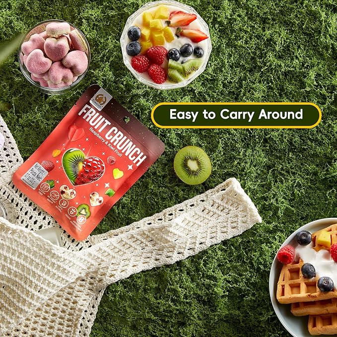 SUNGIVEN Freeze Dried Fruit Crisps Crunch Raspberry & Kiwi 6 Packs Gluten Free Made with Fruit Vegan Healthy Snacks Ready to Eat for Yogurt Dessert