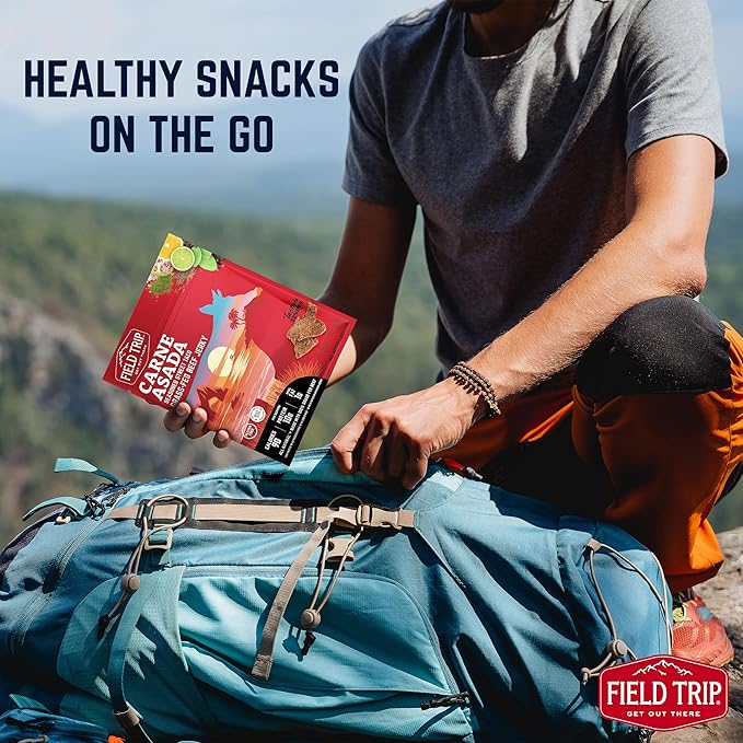 Field Trip Grass Fed Beef Jerky, Healthy Gluten Free Snacks, All Natural, High Protein, Low Carb Snack with No Nitrates, 2.2oz, 4 Pack, Carne Asada