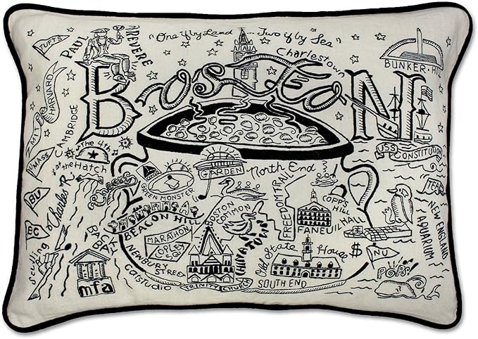 Catstudio Boston Hand-Guided Machine Embroidered Decorative Throw Pillow