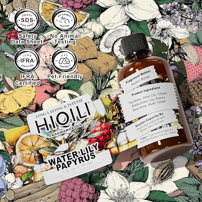 HIQILI Water Lily Papyrus Fragrance Oil for DIY Soap, Inspired by ISY-Myake L.d'Isy, Perfume, Candle Making, Fresh Scents for Laundry Dryer Balls, Gifts- 1 Fl Oz