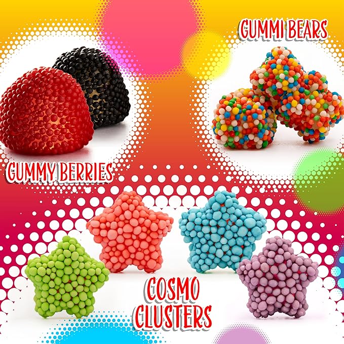 Crunchy Gummy Candy Mix | 2 Pound Bag | Rainbow Nonpareils Bears, Berries, Star Shaped Chewy Clusters | Gummy Mix for Kids' Party Favors | Fruity and Sour Flavors