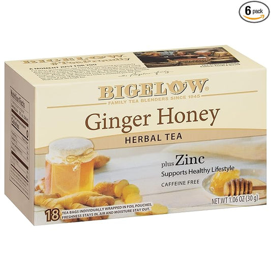 Bigelow Tea Ginger Honey plus Zinc, 18 Count (Pack of 6), 108 Total Tea Bags
