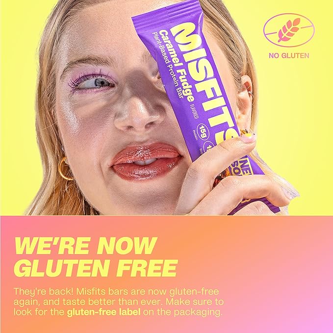 Misfits Protein Bars - High Protein Candy Bars | Gluten Free Plant Based, Low Sugar & Carb, High Fiber Snacks | Variety Pack of 12 (4 Flavors)