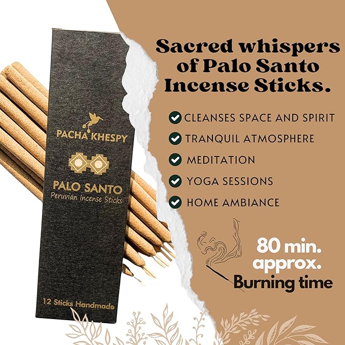 Palo Santo Incense Sticks – 12 Pack | 100% Natural Hand Rolled in Peru | Holy Wood Long Lasting 80 Min Burn | Ideal for Yoga Meditation Cleansing and Home Fragance