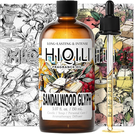 HIQILI Sandalwood Glyph Fragrance Oil for Candle & Soap Making, DIY Perfume, Essential Oil Diffuser for Home, Santal Dan Sha - 5.07 Fl Oz