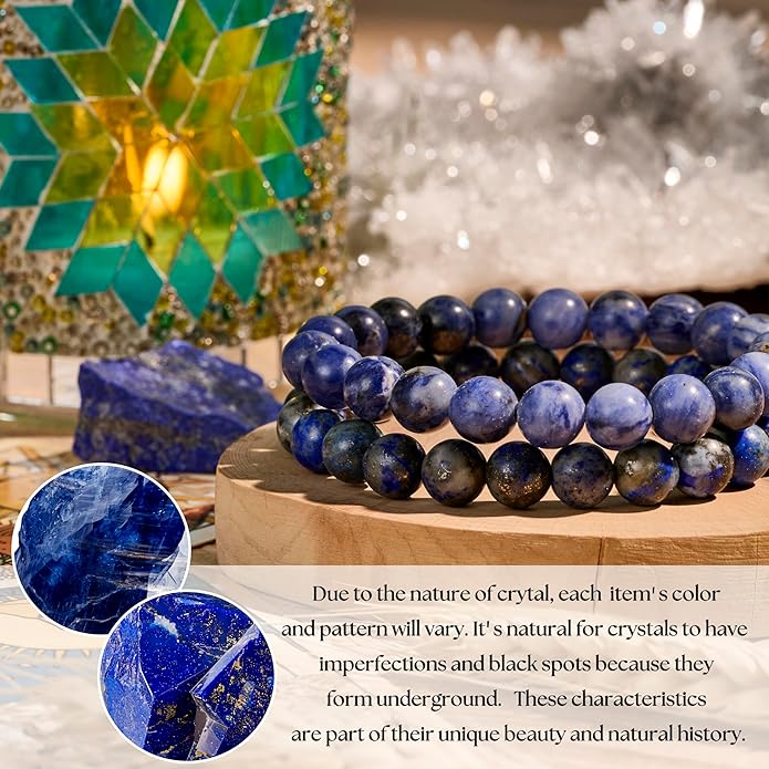 Bivei Natural Gemstone Semi Precious Healing Crystals Handmade Stretchy Round Beads Bracelet, Enhance Positive Energy