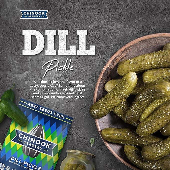 Chinook Seedery Roasted Sunflower Seeds - Jumbo Seeds Keto Snacks - Best For Snack Packs - Gluten Free, Non GMO Snack Food Gifts - 4 Ounce (Pack of 3) - Dill Pickle Flavor Pack