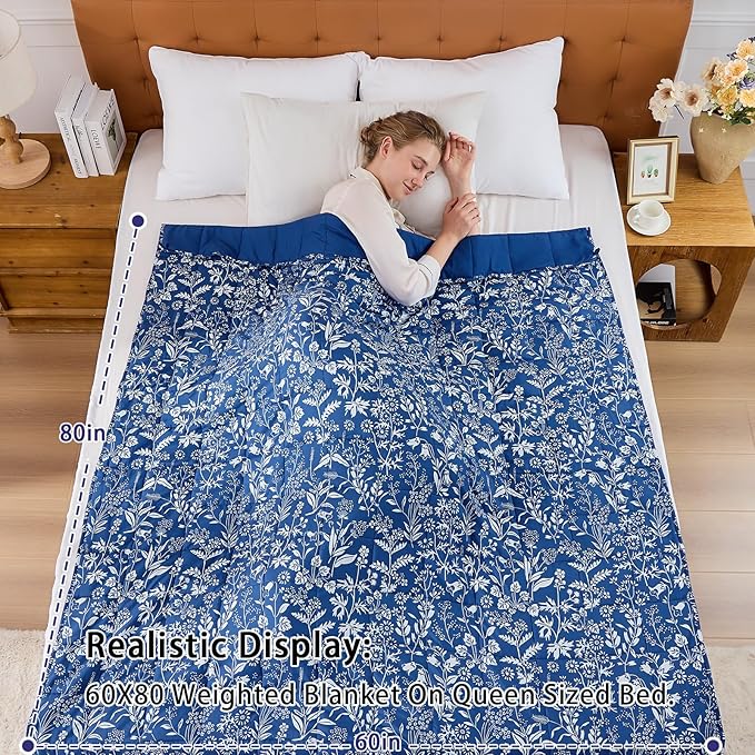 25 lbs weighted blanket Queen Size for Adults (60”x 80”, Indigo) Cooling Heavy Blanket for Sleeping Perfect for 240-260 lbs, Winter Thick Breathable Blanket with Premium Glass Bead, Machine Washable