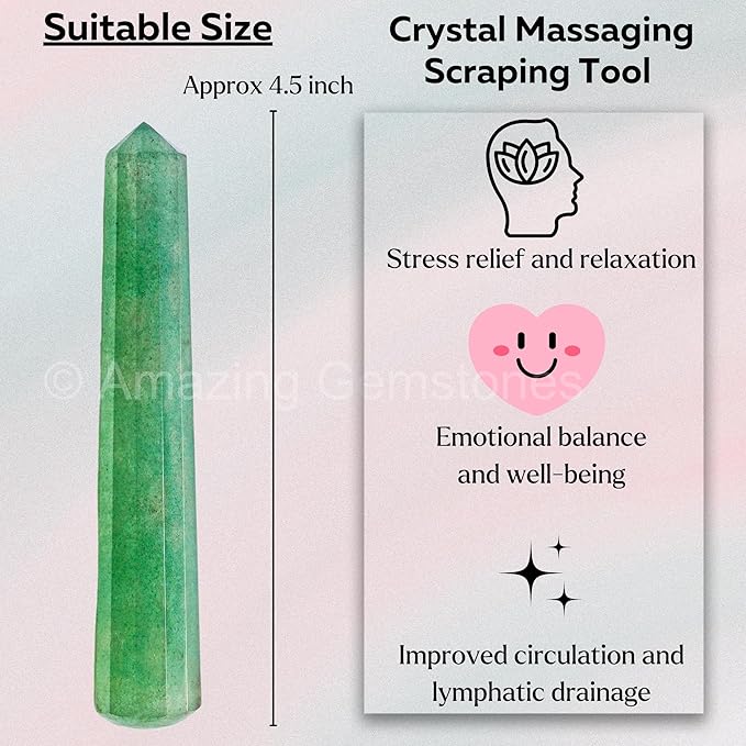Amazing Gemstone Green Strawberry Quartz Crystal Wand Massage Stick - Pelvic Wand Gua Sha for Adults - Crystals and Healing Stones Massage Wands for Adults Gifts (Pointed)