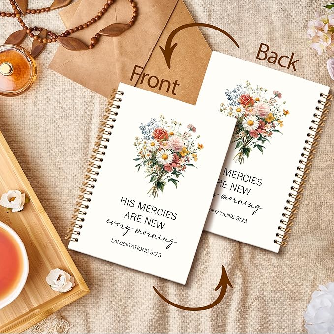 Floral Bible Notebook Journal - Christian Spiral Notebook, Bible Notebooks for Note Taking, His Mercies Floral Flower Notebooks Gifts for Women, Christian School Office Supplies, 6x8.2In