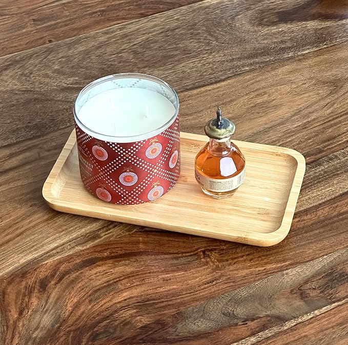 Bam&Boo Bamboo Serving Tray Natural Minimalist Rectangular (11.3” x 6.2" x 0.8") Coffee, Tea, Food, Drinks, Storage, Decor for Home, Kitchen, Bathroom