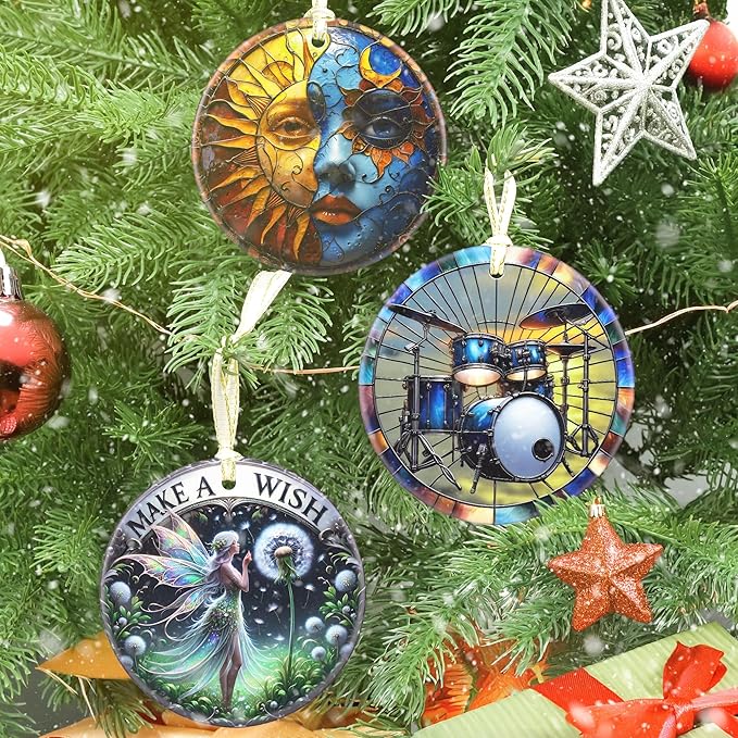 Drum Ceramic Christmas Ornament, 3.5 Inch Hanging Ornament, Drum Set Decor, Christmas Tree Ornaments, Gifts for Holidays