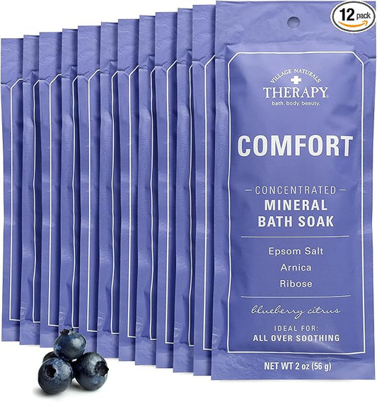Village Naturals Therapy, Comfort Concentrated Mineral Bath Soak, Blueberry Citrus, 2 Oz, Pack of 12