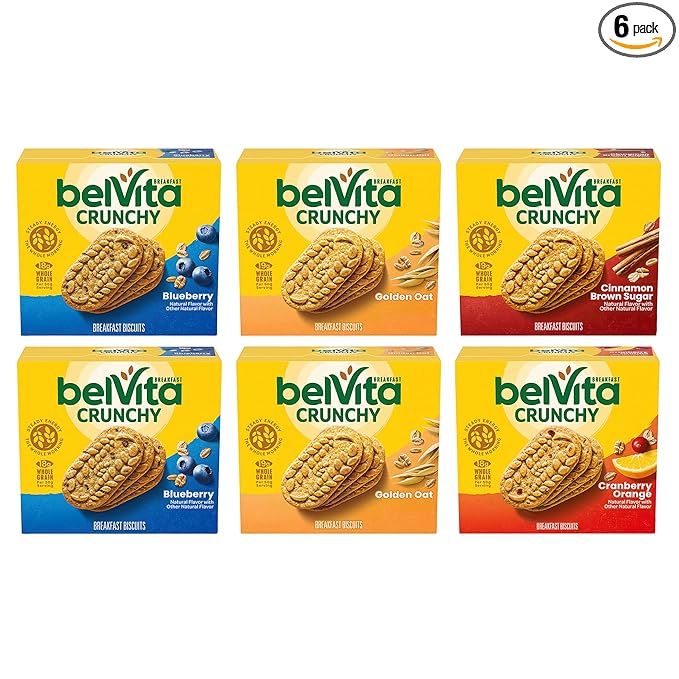 belVita Breakfast Bars Biscuits Variety Pack, 4 Flavors, 30 Total Packs, 6 Boxes (4 Biscuits Per Pack)