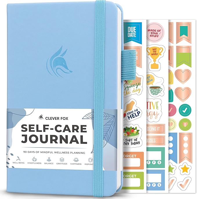 Clever Fox Self-Care Journal Pocket – Daily Reflection Notebook – Mental Health & Personal Development Planner, Meditation & Mood Log (Light Blue)