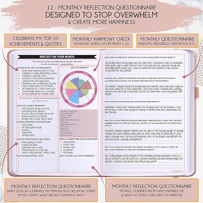 Law of Attraction Planner – Undated Hourly, Weekly & Monthly Goal Setting Planner, 12-Month to Increase Productivity | Life & Gratitude Journal, Include Foldable Vision Board, Gift Box & Stickers