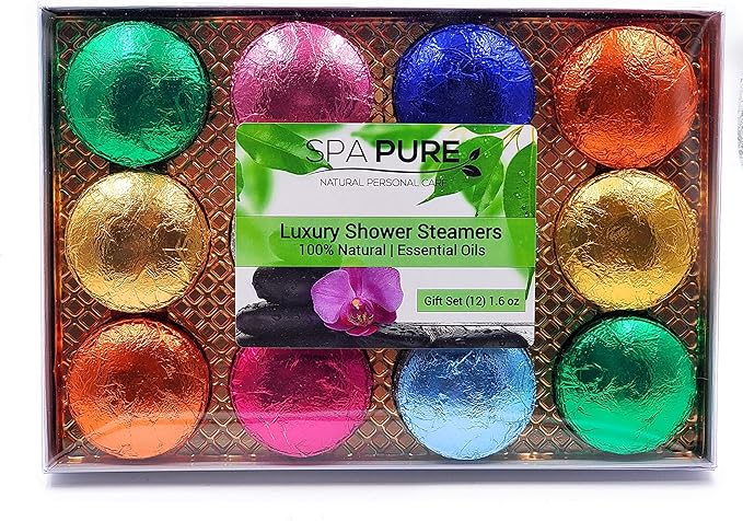 Spa Pure Shower Bombs: New SCENTS Rejuvenating Steamers Aromatherapy Tablets, Bomb, Vaporizing Steamer Soothers Bath Melt for Women, Men, Natural Organic Large Cosmetic Fizzies (12 Count) Pack of 1