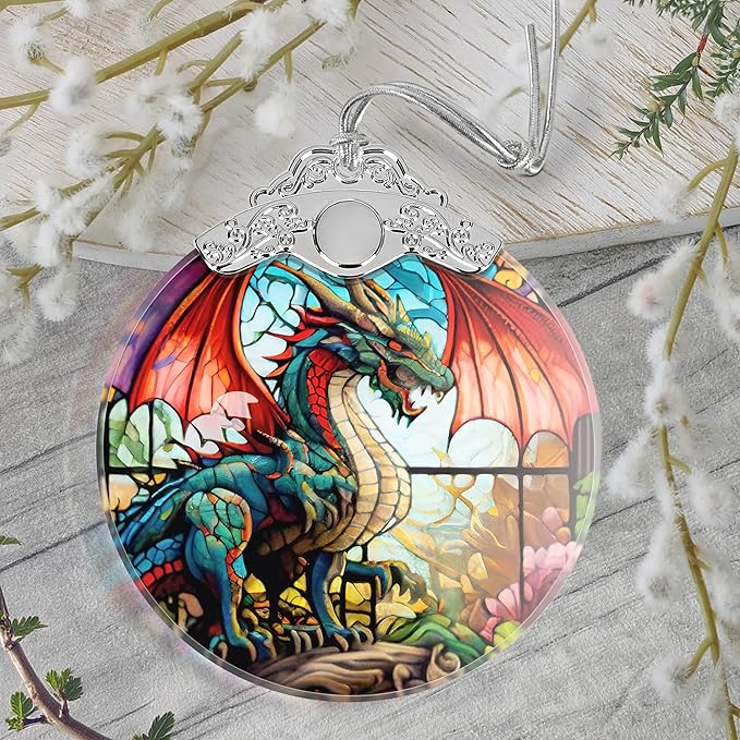 Christmas Ornament, 2025 Ornaments for Christmas Tree, Stained Glass Hanging Ornament, Holiday Ornaments, Unique Gift Idea - Flying Dragon