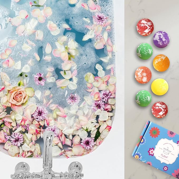 Bath Bombs Gift Set, 6 Large Natural Handmade Fruity & Floral Scent Bubble Bath Bombs for Women, Men, Kids, with Shea Cocoa Butter, Sea Salt, Eucalyptus - Perfect for Spa Gifts idea for Her/Him