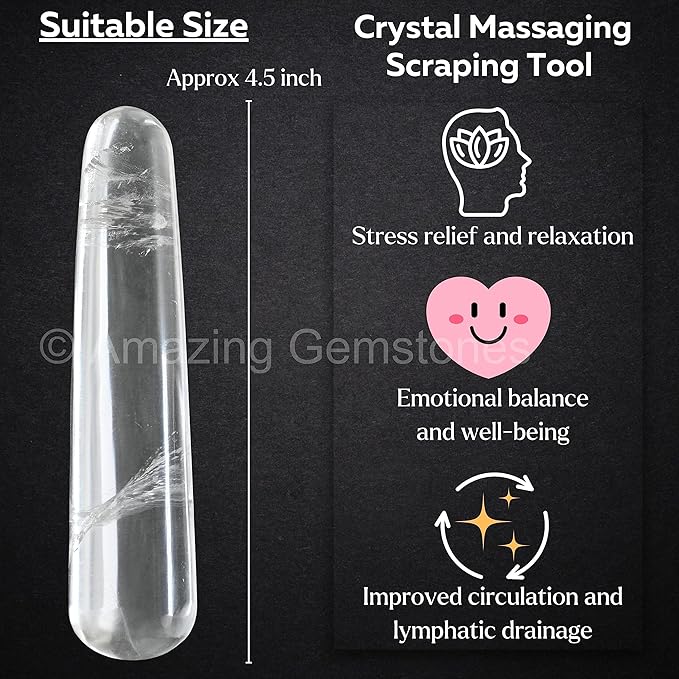Amazing Gemstone Clear Quartz Crystal Wand Massage Stick - Pelvic Wand Gua Sha for Adults - Crystals and Healing Stones Massage Wands for Adults Gifts (Smooth)
