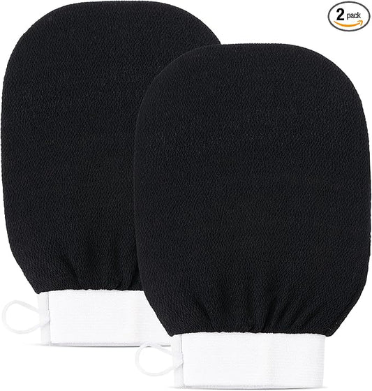 Exfoliating Body Scrub for Bath and Shower Use - Face Scrubber and Body Exfoliator Mitt, Dead Skin Remover - Exfoliating Glove Shower Scrub for Men and Women - Pair Black