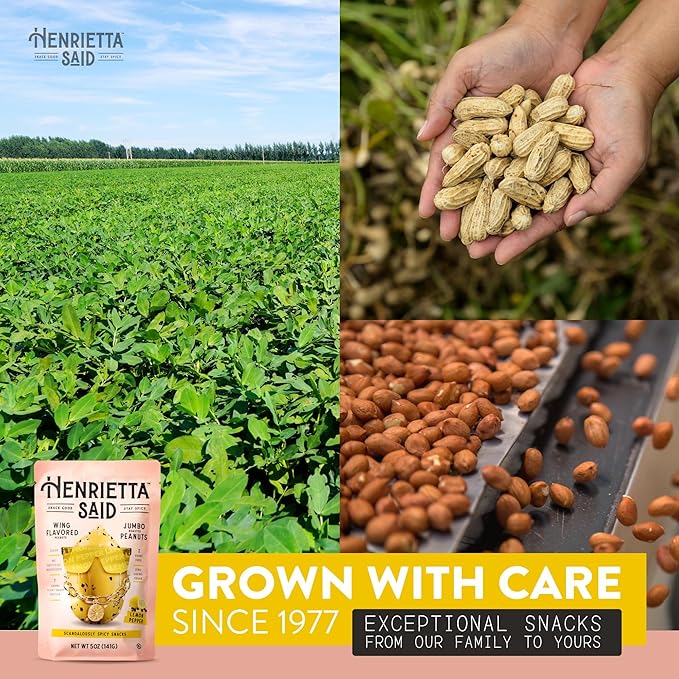 Henrietta Said Wing-Flavored Peanuts - Truly Good Foods Snacking Nuts - Bold Flavors - Savory & Spicy - Jumbo Flavored Peanuts - Protein Packed Vegan Snack - 4 (5-oz) Packs - Lemon Pepper