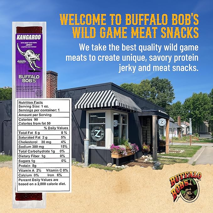 Buffalo Bob's Wild Game Meat Snack - Kangaroo with Beef and Pork Jerky 10 Pack
