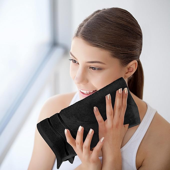 Utopia Towels 8 Piece Luxury Towel Set, 2 Bath, 2 Hand, and 4 Wash Cloths, 600 GSM Ring Spun Cotton, Highly Absorbent Viscose Stripe Towels, Ideal for Everyday use, Black