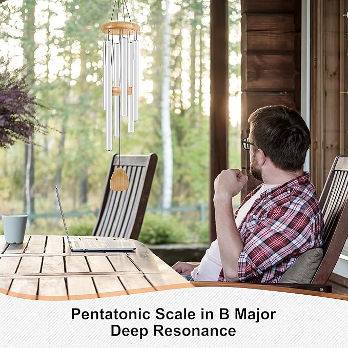 Large Aluminium Wind Chimes 37 Inches to Create a Zen Atmosphere Suitable for Outdoor, Garden, Patio Decoration. Classic Wind Chimes with Wind Catcher Suitable as A Gift for Unisex(White)