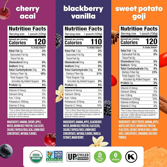 Noka Superfood Smoothie Pouches Variety Pack – Organic Fruit Blends with Plant Protein & Prebiotic Fiber, Wholesome Vegan Snack, 4.22 oz (12 Count)