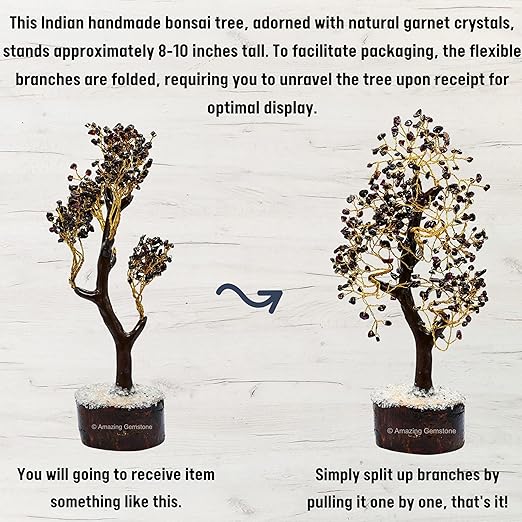 Amazing Gemstone Crystals and Healing Stones Birthday Gifts for Women - Garnet Crystal Tree of Life Home Decor Stocking Stuffers, Bookshelf, Room, Meditation Gift for Mom Dad, Unique Birthday Gifts