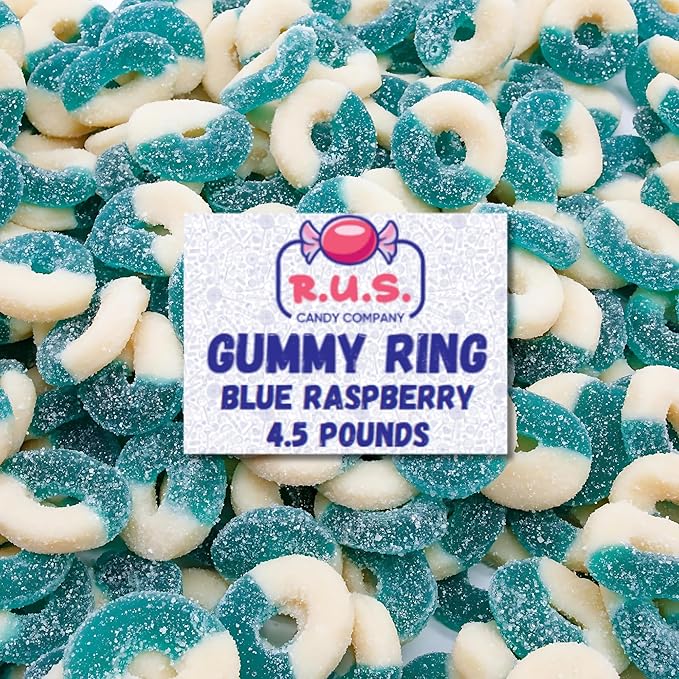Blue Raspberry Ring Gummies 4.5 lbs Bulk Bag – Fruity Gummy Candy – Fresh, Soft & Chewy – Party, Snack, Candy Buffet – by RUS Candy Company (Blue Raspberry)