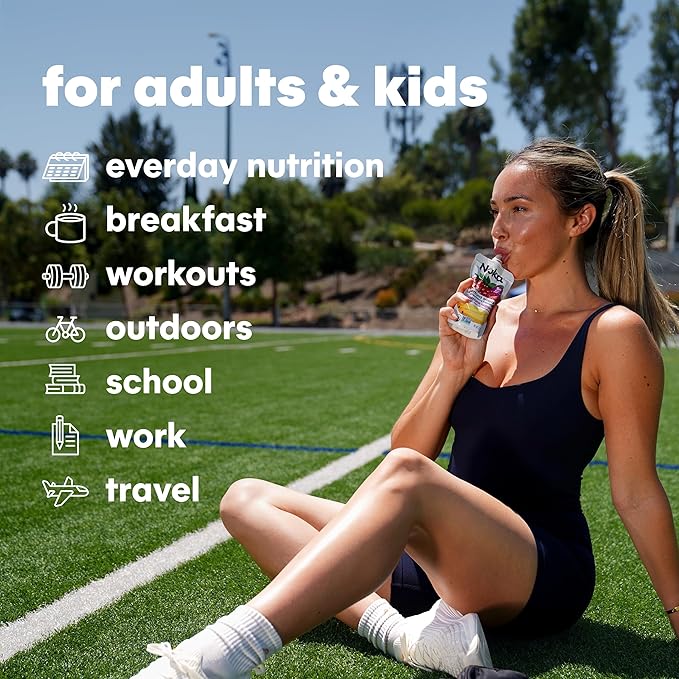 Noka Organic Superfood Fruit Smoothie Pouches, Strawberry Banana with Immune Support, Healthy Snacks with Elderberry, Vitamin C, Flax Seed and Plant Protein, Gluten Free, Vegan, 4.22 oz (12 Pack)