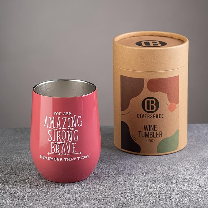 DIVERSEBEE Inspirational Thank You Gifts for Women, Mom, Sister, Wife, Coworker, Nurses, Best Friend, Encouragement Birthday Wine Gifts - Insulated Wine Tumbler Cup with Lid (Ruby)