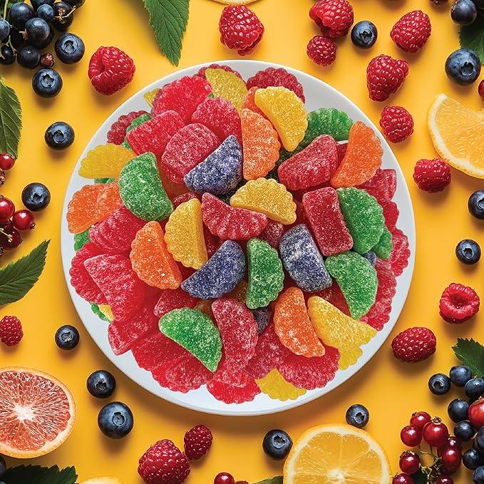 Fruit Slices - 2 Pound Bulk Pack (About 65 Count) - Jelly Candy - Assorted Flavors - Unwrapped Sugar-Dusted Sweets