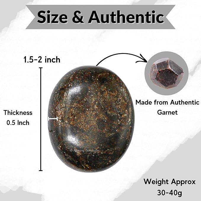 Amazing Gemstone Garnet Crystals and Healing Stones - Large Palm Stone Crystals Piedra - Crystal for Good Luck, Balanced Positive Energy, Meditation - Unique Stocking Stuffers Gifts for Women, Men
