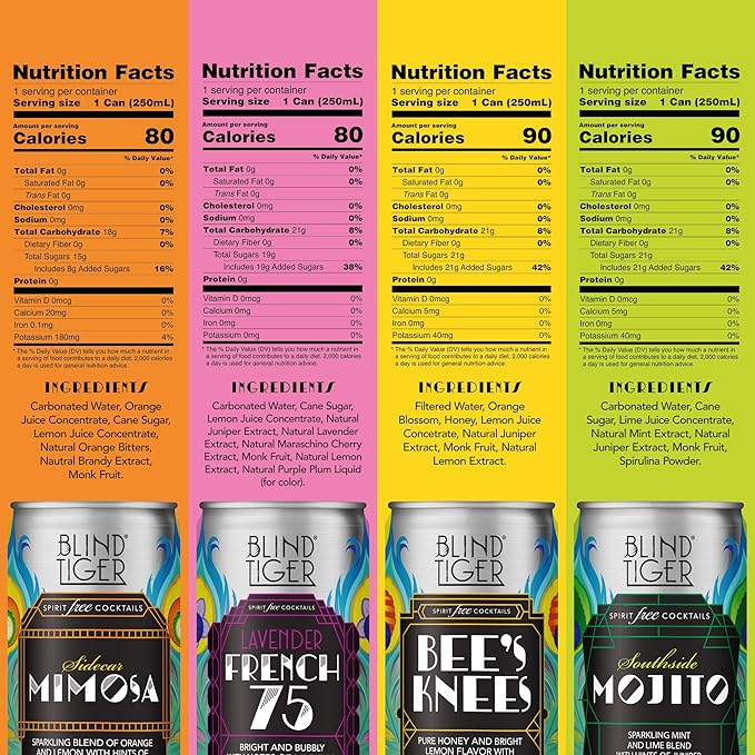 Blind Tiger Non-Alcoholic Sparkling Mocktails Variety Pack | Crafted with Natural Ingredients | Mixers, Cocktails, Mocktails | 8.4 fl oz Cans | (8-Pack, Variety Pack)