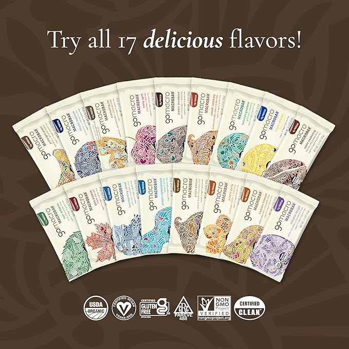 GoMacro MacroBar Organic Vegan Protein Bars - White Chocolate + Macadamia Nuts (2.3 Ounce Bars, 12 Count)