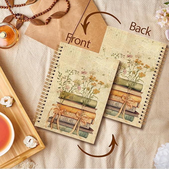 Book Floral Notebook Journal - Vintage Floral Journal, Vintage Flower Bow Book Lovers Spiral Notebook, Vintage Notebooks Gifts for Women, Book Lovers Gifts School Office Supplies, 6x8.2In