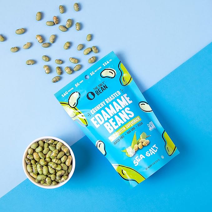 The Only Bean - Crunchy Roasted Edamame Beans (Sea Salt) - Keto Snacks (2g Net) - High Protein Healthy Snacks (14g Protein) - Low Carb, Gluten-Free Snack, Vegan Food - 4 oz (3 Pack)