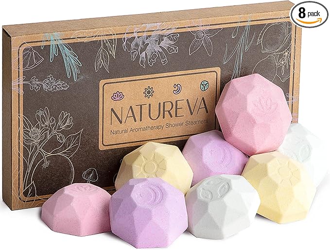 Organic Shower Steamers Aromatherapy - 8 XL Natural Shower Bombs, Essential Oil Shower Steamer Gift Set, Relaxation Gifts Women, Shower Melts Tabs, Stress Relief Scents, Unique Self Care Box