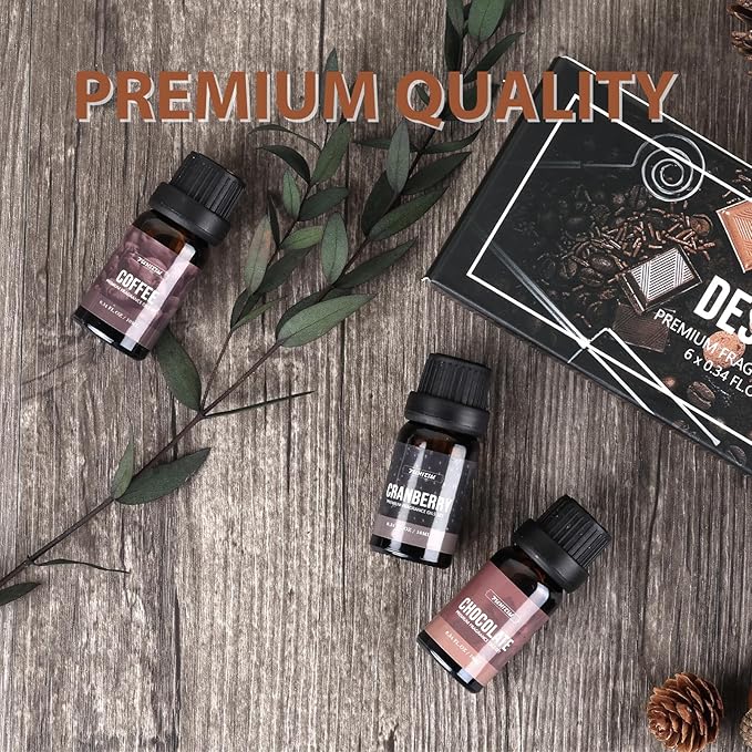 Fragrance Oil Dessert Set, Scented Oil for Soap & Candle Making, Essential Oils for Diffuser-Coffee, Vanilla, Chocolate and More(6 * 10ML), for Halloween, Thanksgiving
