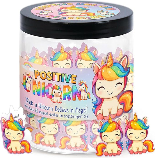 Positive Unicorn Jar with 60 Daily Affirmation Cards, Emotional Support Unicorn Gifts for Women, Stress Relief, Unicorn Birthday Gift, Unicorn Decor, Unicorn Girls Gifts, Unicorn Accessories