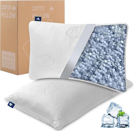 Cooling Memory Foam Pillows for Deep Sleep Bed Pillow forNeck Support with Removable & Washable Cover Cooling Pillow for Neck PainRelief Pillow for Shoulder & Back & Side Queen Set 2