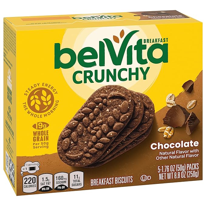 belVita Breakfast Bars Biscuits, Chocolate, 30 Total Packs, 6 Boxes (4 Biscuits Per Pack)