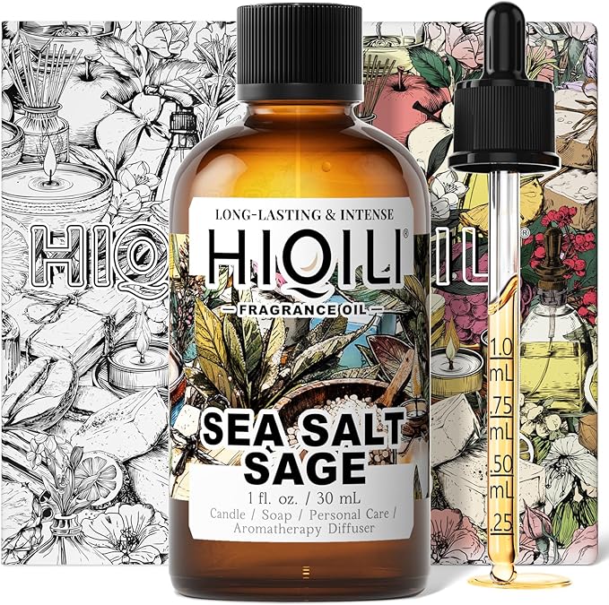 HIQILI Sea Salt Sage Fragrance Oil for Diffuser Use, Candle Making Scents, Soap Making Supplies, Car/Hotel Collection Diffuser Oil - 1 Fl Oz