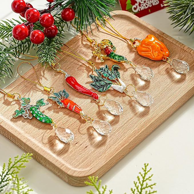 H&D HYALINE & DORA 6Pcs Xmas Ornament Personalized Vegetable Crystal Ornament Cute Vegetable Christmas Decor Custom Hanging Ornaments for Family Best Friend