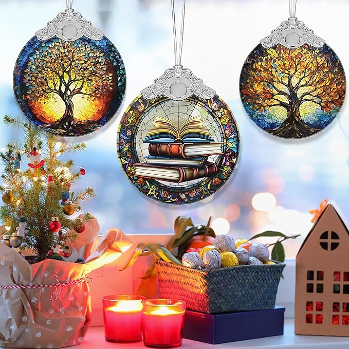 Book Lovers Gifts, Book Ornaments for Christmas Tree, Book Lover Christmas Ornaments, Gifts for Book Lovers,Book Decor, Book Lover Ornament, Librarian Ornament, Stained Glass Christmas Ornament